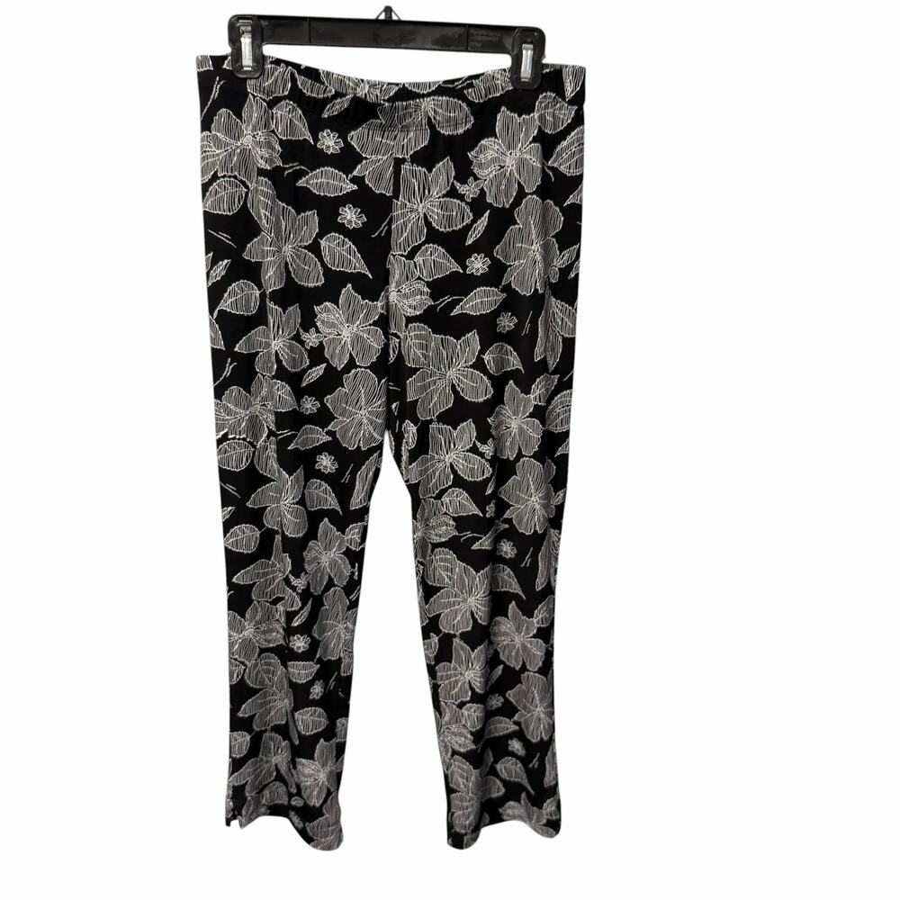 Clara Sun Woo Spandex Blend Black White Floral Crop Pant Size XL Stretchy Mature